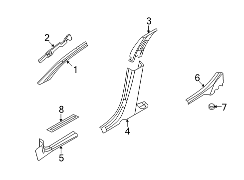 2007 Ford Fusion Interior Trim - Pillars, Rocker & Floor Windshield Pillar Trim Diagram for 6E5Z-5403598-AD