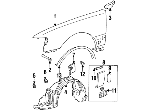 1994 Lexus GS300 Fender & Components, Exterior Trim Liner, Front Fender, LH Diagram for 53876-30030