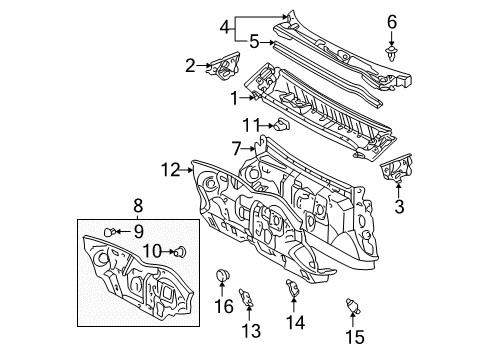 2004 Toyota Avalon Cowl Cowl Side Panel Diagram for 55713-07030