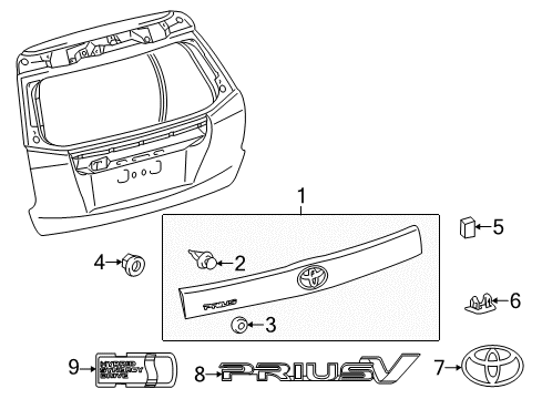 2014 Toyota Prius V Exterior Trim - Lift Gate Nameplate Diagram for 75442-47060