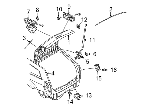 2007 Dodge Magnum Gate & Hardware Liftgate Latch Diagram for 4589108AB