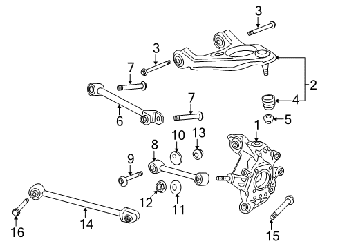 2020 Acura TLX Rear Suspension Components, Lower Control Arm, Upper Control Arm, Stabilizer Bar Knuckle Complete Left, Rear Diagram for 52215-TZ7-A11