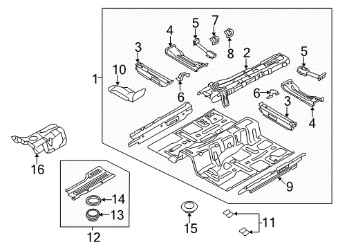 2016 Hyundai Equus Floor & Rails Crossmember Assembly-Front Seat, LH Diagram for 65151-3N100