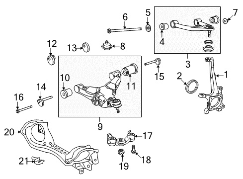 2019 Lexus LX570 Front Suspension Components, Lower Control Arm, Upper Control Arm, Ride Control, Stabilizer Bar Knuckle Diagram for 43211-60230