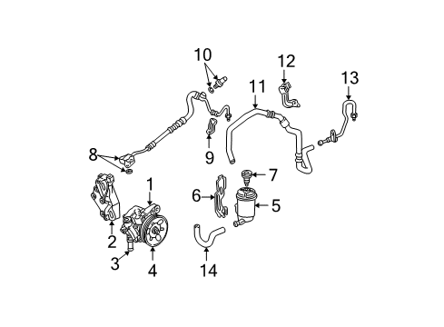 2005 Honda Civic P/S Pump & Hoses, Steering Gear & Linkage Pump Sub-Assembly, Power Steering Diagram for 56100-PLA-033RM