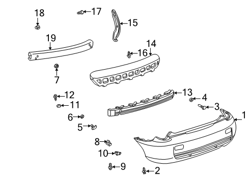 2000 Toyota Celica Rear Bumper Bumper Cover Grommet Diagram for 52162-12050