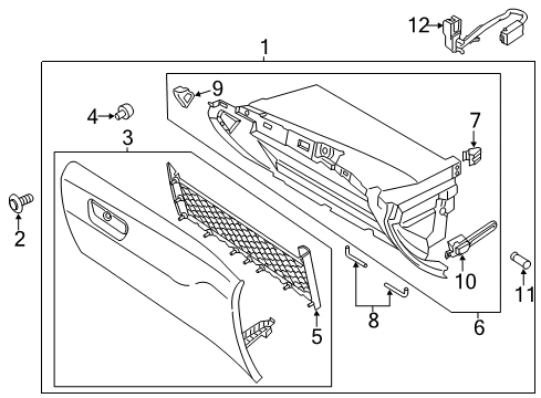 2020 Ford SSV Plug-In Hybrid Glove Box Glove Box Assembly Diagram for GS7Z-5406010-BG