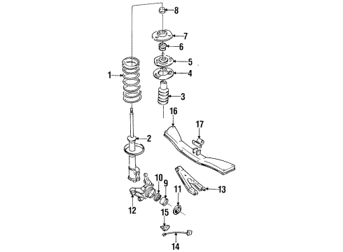 1989 Nissan Sentra Rear Suspension Components, Lower Control Arm, Stabilizer Bar Plate-Rear Spring, Front Diagram for 55264-70A00