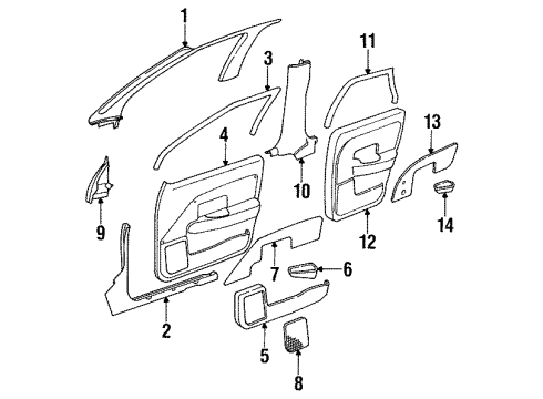 1995 Saturn SL Interior Trim Panel, Center Pillar Lower Trim Finish *Light Bisc Diagram for 21037627