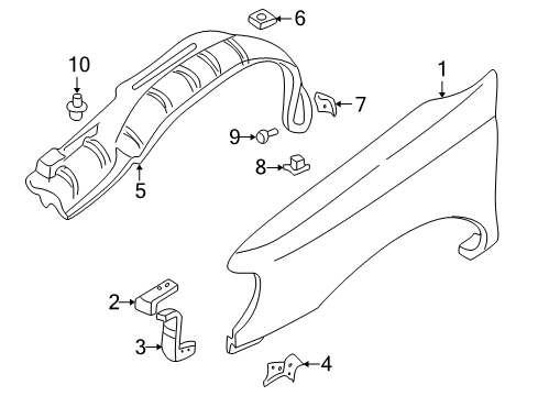 2000 Nissan Frontier Fender & Components Protector-Front Fender, RH Diagram for 63842-9Z400