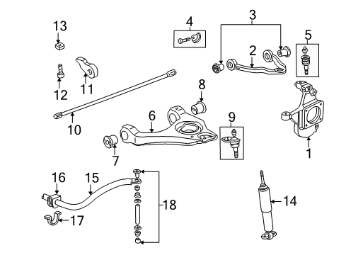 2003 Chevrolet Avalanche 2500 Front Suspension Components, Lower Control Arm, Upper Control Arm, Stabilizer Bar Front Shock Absorber Diagram for 15210858