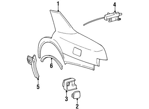 1995 Cadillac Seville Quarter Panel & Components, Exterior Trim Molding Kit, Rear Quarter Center Front (RH) Diagram for 3635234