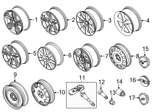 2010 Ford Mustang Wheels, Covers & Trim Wheel, Alloy Diagram for AR3Z-1007-D