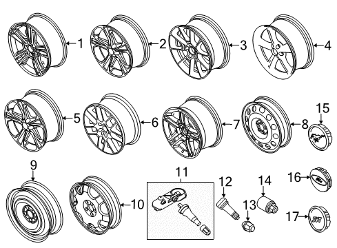 2013 Ford Mustang Wheels, Covers & Trim Wheel, Alloy Diagram for DR3Z-1007-J