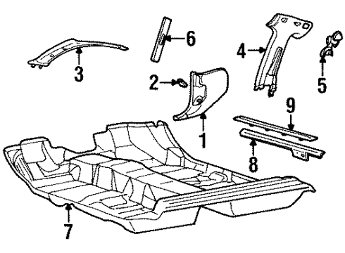 2000 Mercury Cougar Interior Trim - Pillars, Rocker & Floor Pillar Trim Diagram for F8RZ6324357AAA