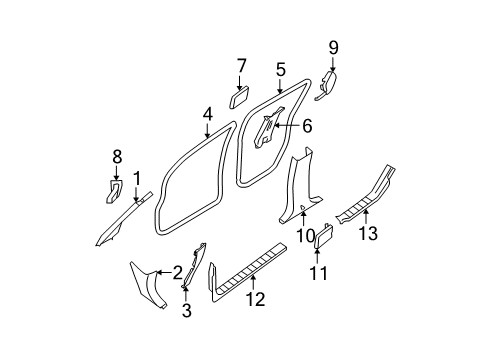 2008 Nissan Pathfinder Interior Trim - Pillars, Rocker & Floor Garnish Assy-Front Pillar, RH Diagram for 76911-ZS30C