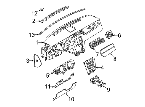 2011 Ford Mustang Instrument Panel Lower Cover Support Bracket Diagram for AR3Z-6304502-A