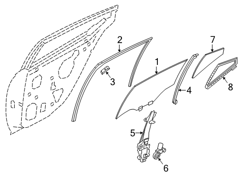 2021 Nissan Altima Rear Door Glass Rear Window LH Diagram for 82301-6CA1A