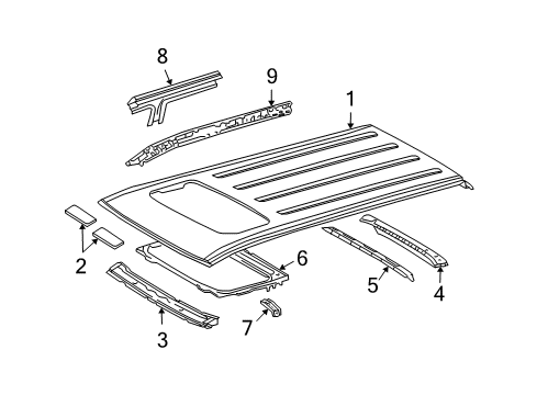 2003 Lexus GX470 Roof & Components Reinforcement, Roof Panel, Front Diagram for 63125-60040