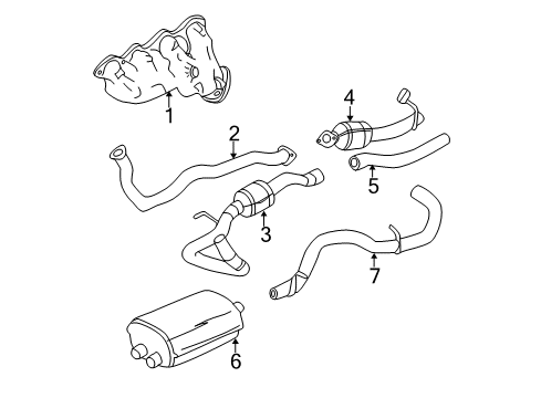 2002 GMC Sierra 3500 Exhaust Components, Exhaust Manifold Exhaust Muffler Assembly (W/ Exhaust & T/Pipe & 3Way Catalytic Converter Diagram for 88983206