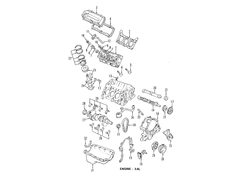 1998 Ford Windstar Engine Parts, Mounts, Cylinder Head & Valves, Camshaft & Timing, Oil Pan, Oil Pump, Balance Shafts, Crankshaft & Bearings, Pistons, Rings & Bearings Valve Cover Diagram for F7ZZ-6582-AA
