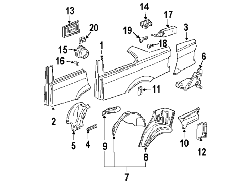 1993 BMW 318is Quarter Panel & Components Right Rear Side Panel Diagram for 41358130898