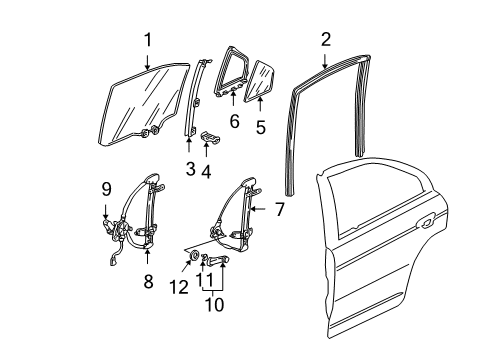 2001 Honda Civic Rear Door - Glass & Hardware Handle Assy., Regulator *YR169L* (Shiraki) (MILD BEIGE) Diagram for 72220-SH3-003ZR