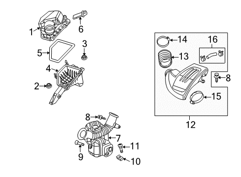 2007 Pontiac G5 Powertrain Control Cover-Air Cleaner Housing Diagram for 15917370