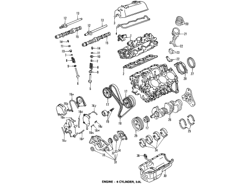 1994 Hyundai Sonata Engine Parts, Mounts, Cylinder Head & Valves, Camshaft & Timing, Oil Pan, Oil Pump, Balance Shafts, Crankshaft & Bearings, Pistons, Rings & Bearings Valve-Exhaust Diagram for 22212-35004