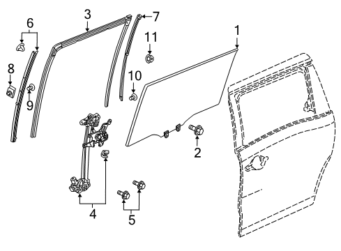 2018 Honda Odyssey Sliding Door Sash, R. RR. Slide Door Diagram for 72731-THR-A01