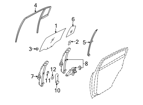 2007 Kia Rio5 Rear Door Run-Rear Door Window Glass Diagram for 835411G200