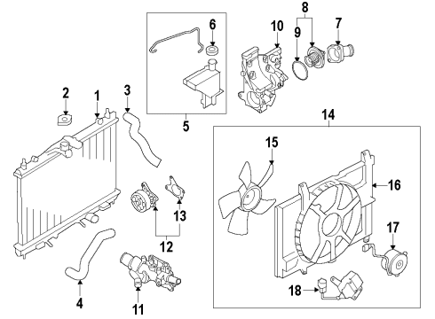 2012 Nissan Versa Cooling System, Radiator, Water Pump, Cooling Fan Engine Coolant Thermostat Housing Diagram for 11061-1FJ0A