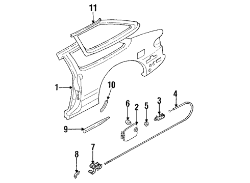 1996 Ford Probe Quarter Panel & Components, Glass, Exterior Trim Actuator Diagram for F32Z6128612A