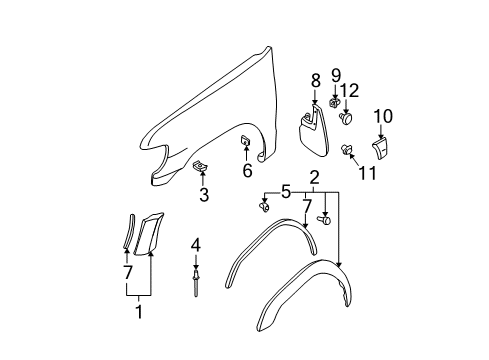 2002 Nissan Pathfinder Exterior Trim - Fender Rubber Assembly-Front, LH Diagram for 63881-2W300