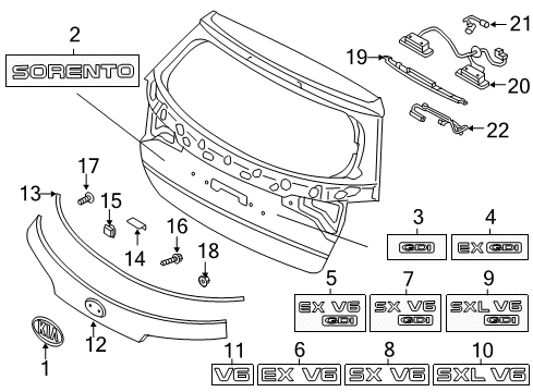 2015 Kia Sorento Exterior Trim - Lift Gate Clip-Side Garnish Mounting Diagram for 877562E000