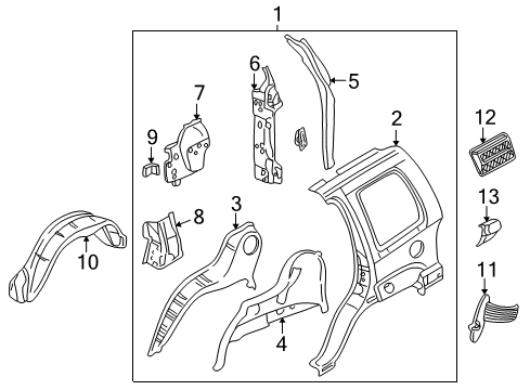 2003 Jeep Liberty Quarter Panel & Components Shield-Fender Side Diagram for 55360147AD
