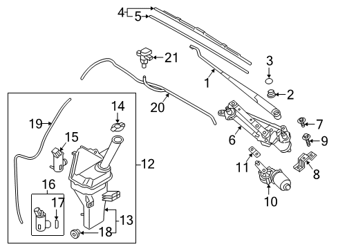 2020 Hyundai Elantra Wiper & Washer Components Linkage Assembly-Windshield Wiper Diagram for 98120-F2000