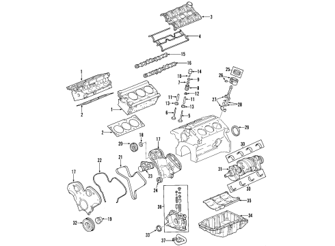 2004 Saturn L300 Engine Parts, Mounts, Cylinder Head & Valves, Camshaft & Timing, Oil Pan, Balance Shafts, Crankshaft & Bearings, Pistons, Rings & Bearings Bearing Kit Diagram for 9192965