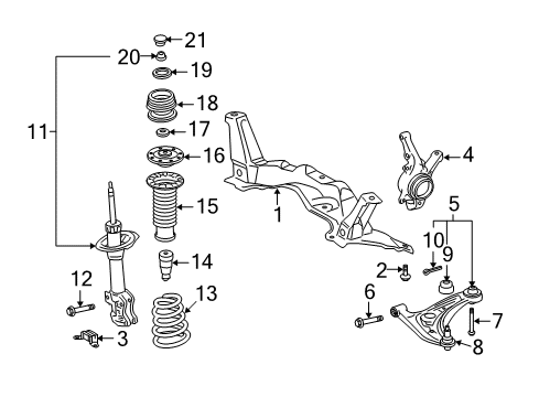 2013 Scion xD Front Suspension Components, Lower Control Arm, Stabilizer Bar Strut Mount Bolt Diagram for 90109-15001