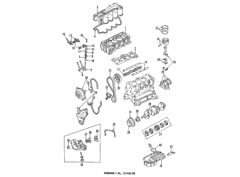 1995 Hyundai Accent Engine Parts, Mounts, Cylinder Head & Valves, Camshaft & Timing, Oil Pan, Oil Pump, Crankshaft & Bearings, Pistons, Rings & Bearings Gasket Kit-Engine Overhaul Diagram for 20910-22R10