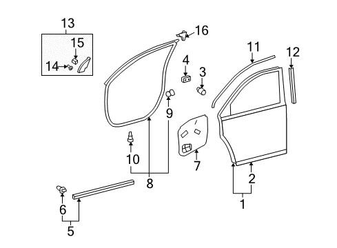 2008 Toyota Highlander Front Door Corner Cover Diagram for 67491-0E030