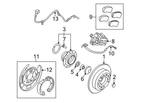 2007 Hyundai Entourage Rear Brakes Brake Rear Hose, Left Diagram for 587374D550