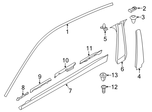 2019 BMW 330i GT xDrive Exterior Trim - Pillars, Rocker & Floor Clip, Roof Frame Strip Diagram for 51767162587