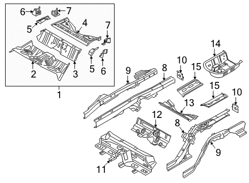 2021 Kia Stinger Rear Floor & Rails Panel Assembly-Rear Floor Diagram for 65510J5000