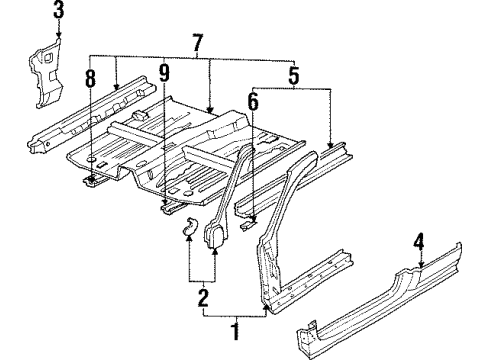 1994 Honda Accord Hinge Pillar, Rocker Panel, Floor & Rails Floor, FR. Diagram for 65100-SV2-310ZZ