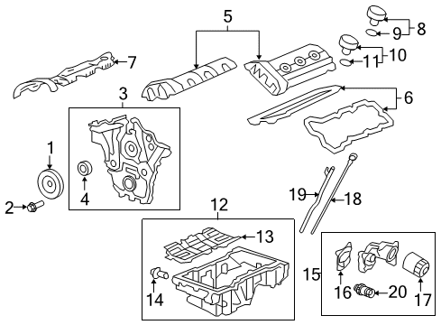 2016 Chevrolet Impala Limited Engine Parts, Mounts, Cylinder Head & Valves, Camshaft & Timing, Variable Valve Timing, Oil Cooler, Oil Pan, Oil Pump, Crankshaft & Bearings, Pistons, Rings & Bearings Dipstick Diagram for 12633127