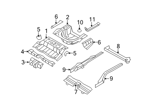 2009 Hyundai Azera Rear Body - Floor & Rails Panel Assembly-Rear Floor, Front Diagram for 65512-3L201