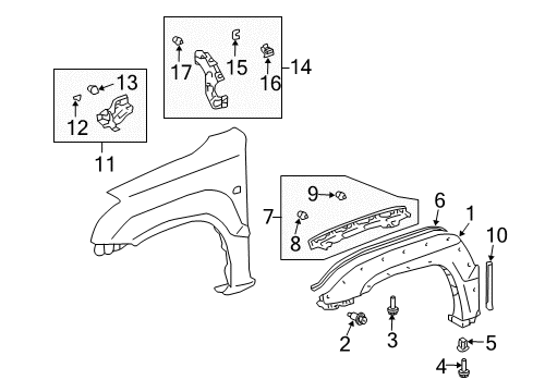 2003 Lexus GX470 Exterior Trim - Fender Seal, Outside Moulding, NO.2 Diagram for 75498-60010