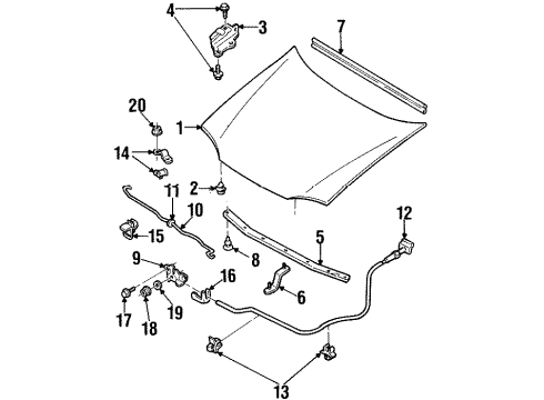 1998 Mercury Tracer Hood & Components Latch Diagram for F8CZ-16700-AA