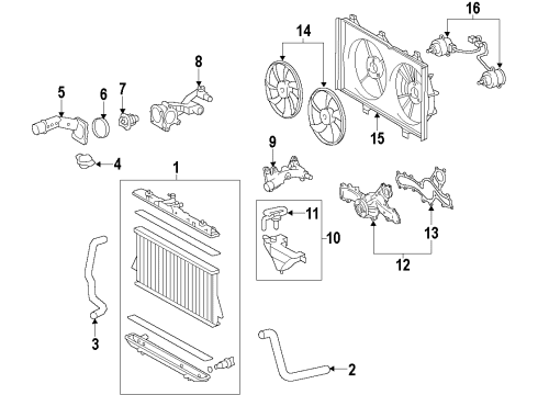 2012 Toyota Highlander Cooling System, Radiator, Water Pump, Cooling Fan Motor, Cooling Fan Diagram for 16363-31200